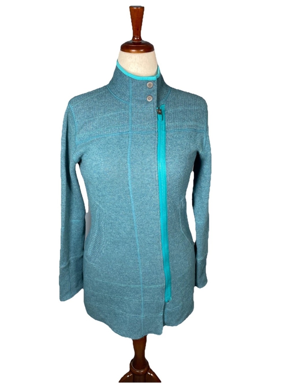 TITLE NINE Swacket Teal Wool Blend Sweater Jacket Full Zip Mid-Length Medium